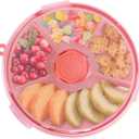 KingKam Kids Snack Spinner Containers, Reusable Toddler Spin Snack Container Box with 4 Compartments & Lid for Travel On-The-Go Snacking, BPA Free | No Spill | Dishwasher Safe | Strap and Sticker