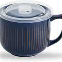 Ceramic Soup Bowl with Handle 32oz  Microwave Ramen Bowl with Lid, Soup Mugs & Cups for Cereal, Oatmeal, Ramen, Instant Noodle, Soup Container with Lid - (Vintage Blue)