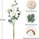 6Pcs Realistic Silk White Ranunculus Artificial Flowers Long Stems, 23.6" Tall Fake Flowers Faux Flowers Suit for Year-Round Home Decoration, Wedding, Bridal Bouquets, Office
