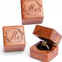 Mr & Mrs Ring Box Handmade Wood Ring Holder for Wedding Ceremony, Rustic Storage Box (Flower 2 PCs)