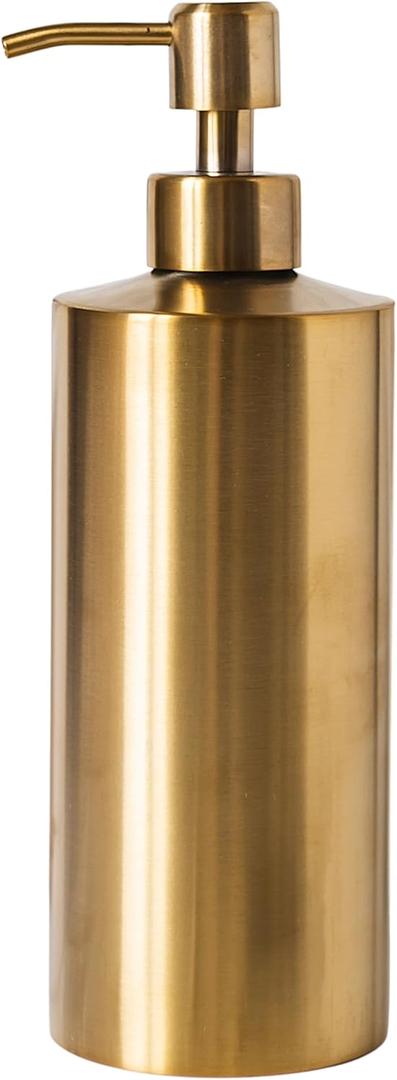 Brass Soap Dispenser for Kitchen & Bathroom  15 oz Refillable Resin Pump Bottle for Dish Soap, Hand Soap, Shampoo, Conditioner  Modern Countertop Dispenser with Non-Slip Protective Pads