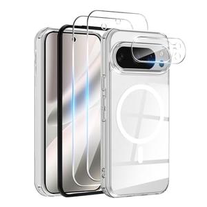 Magnetic for Google Pixel 10 pro Case, with 2X Screen Protector & 1X Camera Lens Protector, [Non-Yellowing] [Shockproof Military] Transparent Back Slim Bumper Cover Phone Case Google Pixel 10 pro