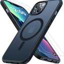 Lokmax Magnetic for iPhone 14 Case/iPhone 13 Case [Compatible with MagSafe] with 2X Screen Protector, Military-Grade Slim Shockproof Phone Case Translucent Matte Cover for iPhone 13/14 6.1inch, Black