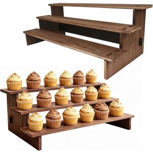 Wooden Display Stand - Rustic Cupcake Stands, Tiered Cupcake Stand, 3 Tier Wood Risers Display Stands for Cup Cake, Dessert, Spice Rack, Vendor, 2 Pack