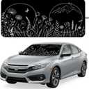 Windshield Sun Shade for Car, 63"x28.5" Stylish Printed Front Window Sunshade with Double Steel Ring Frame, Universal Fit Foldable Heat Blocker & UV Protector, with Storage Pouch (Line Floral)