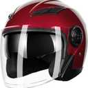 Adult 3/4 Open Face Motorcycle Helmet, Double Visor Motorbike Scooter Ebike Moped Cruiser Helmets for Men and Women DOT Approved (Wine Red, L)