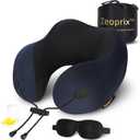 Travel Pillow, Memory Foam Neck Pillow for Airplane, Ergonomic Neck Support with Washable & Breathable Cover, Includes Eye Mask, Earplugs & Compact Bag for Long Flights, Cars, Home & Office