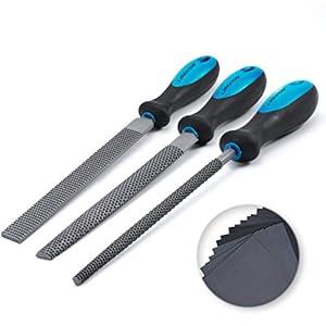 LIBRATON Wood Rasp Set, 3PCs - Wood Rasps, Sandpaper, Flat & Round Files for Shaping & Sharpening