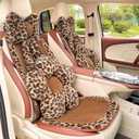 Plush Leopard Front Car Seat Covers and Rear Car Seat Covers Set Velvet Car Seat Cushions Set -Luxury