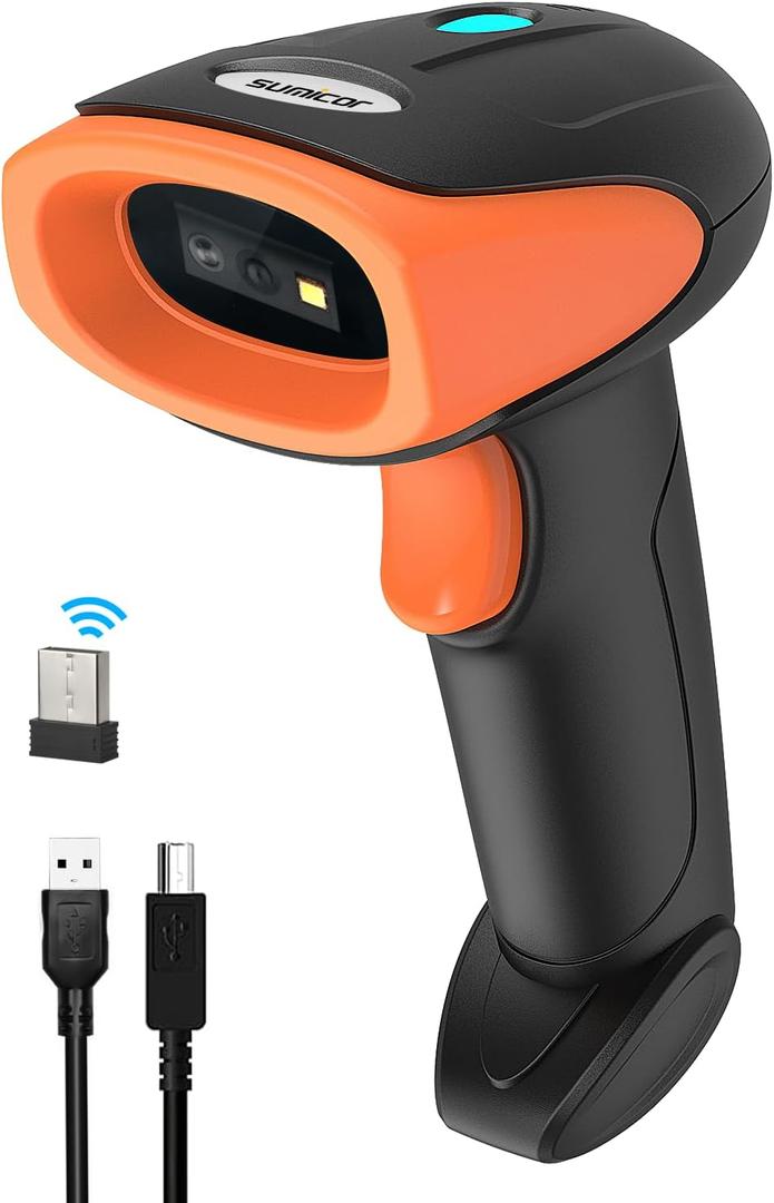 Sumicor QR Code Scanner, Wireless 2D Barcode Scanner Data Matrix PDF417 UPC Automatic Scanning Handheld Bar Code Scanner for Library Warehouse Inventory Store