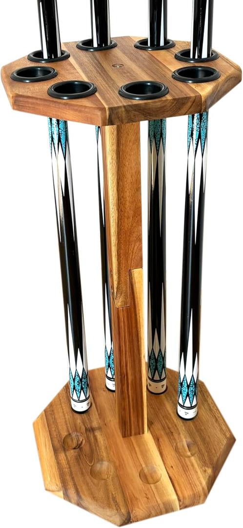 Freestanding Billiard Cue Rack, Pool Table Accessories Hold 8 Cues, Pool Cue Stick Holder, Wooden Floor Stand Pool Cue Holder for Billiard Game Room (Brown)