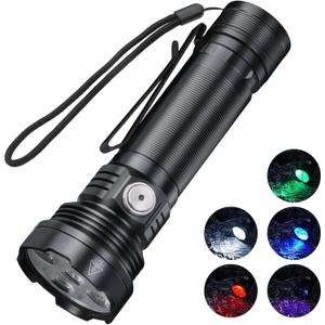 BORUIT ET28 Tactical Colored Flashlight Super Bright with Red White Green Blue UV Light - Hunting Blood Tracking Multicolor Night Vision Flashlights USB C Rechargeable Led Clip Flash Light