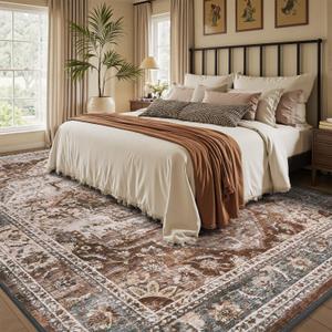 6x9 Area Rugs for Living Room Rug Brown Bedroom Rug Carpet Washable Neutral Vintage Dining Room Rugs for Under Table Soft Comfortable Non Slip