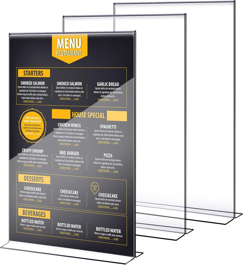 Shellwei 2 Pcs 11 x 14'' Acrylic Sign Holder Clear Acrylic Picture Frame Vertical Table Top Frame with Stand Double Sided T Shape Flyer Holder for Paper Menu Photo Restaurant Office Home