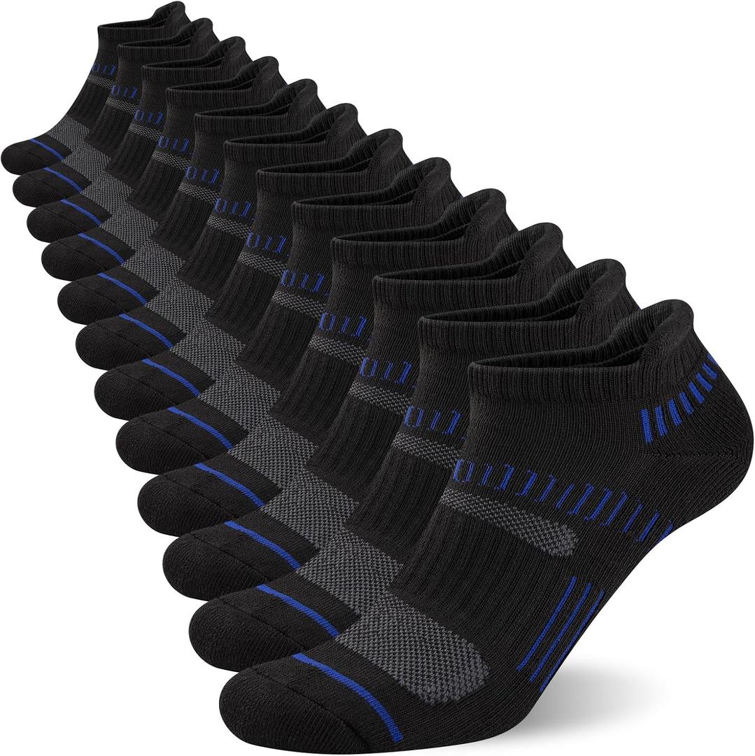 COOPLUS Mens Ankle Socks Athletic Cushioned Breathable Low Cut Tab With Arch Support - 6 Pairs, Small-Medium