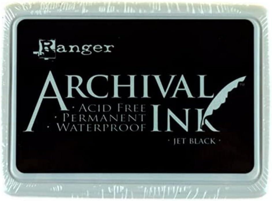 Ranger Archival Ink Pad, Jet Black – Permanent, Waterproof, Acid-Free, Non-Toxic – Won’t Bleed or Smudge – Provides Vivid and Crisp Stamping Results – Air Dry on Matte and Heat Set on Glossy Surfaces