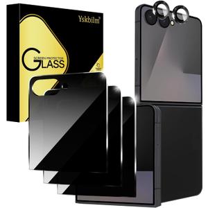 (3+2 Pack) Privacy Screen Protector for Samsung Galaxy Z Flip 7 + Aluminum Metal Circle Camera Lens Protector,Anti-spy,9H Shatterproof, Bubble-Free, Case Friendly for Galaxy Z Flip 7