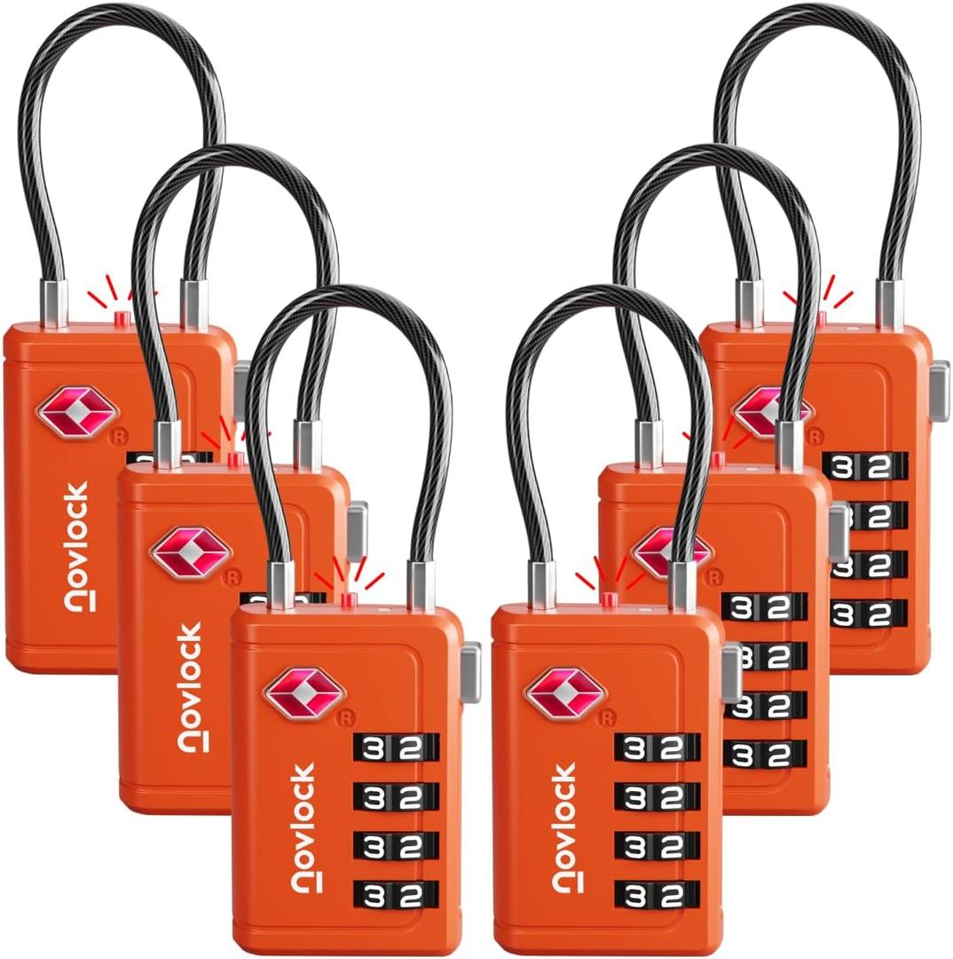Luggage Locks TSA Approved with Inspection Indicator and Resettable 4-Digit, Easy-to-Read Combination, TSA Locks for Luggage, Suitcases, Backpacks & Travel Bags, Orange, 3-Pack