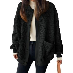 Oversized Jackets for Women 2026 Fall Clothes Casual Jacket Cardigan Outfits Tops (Large, Solidblack)
