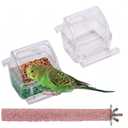 IBWell 2 Pack Clear Water Bowl and Food Container - Bird Cage Feeder With Perch for Parakeets - No Mess Design