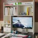 ChooChoo Desktop Bookshelf, 36.4" Tall Countertop Desk Hutch with 5 Shelves and 1 Drawer for Computer Desk, Desk Shelf Organizer for Dorm Office Home,White, 37"l X 9.44"w X 36.41"h