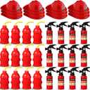 Liliful 36 Pcs Fireman Birthday Party Supplies Including 12 Firefighter Helmet 12 Fire Hydrant Cups with Lids 12 Fire Extinguisher Squirt Toys for Fire Theme Party Supplies