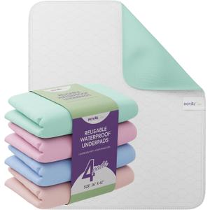 Incontinence Bed Pads - 4 Pack Reusable Waterproof Sofa, Mattress Protectors - Highly Absorbent, Machine Washable - for Children, Pets and Seniors - Assorted Colors (36" x 42" - 4 Pack - Multi Color)