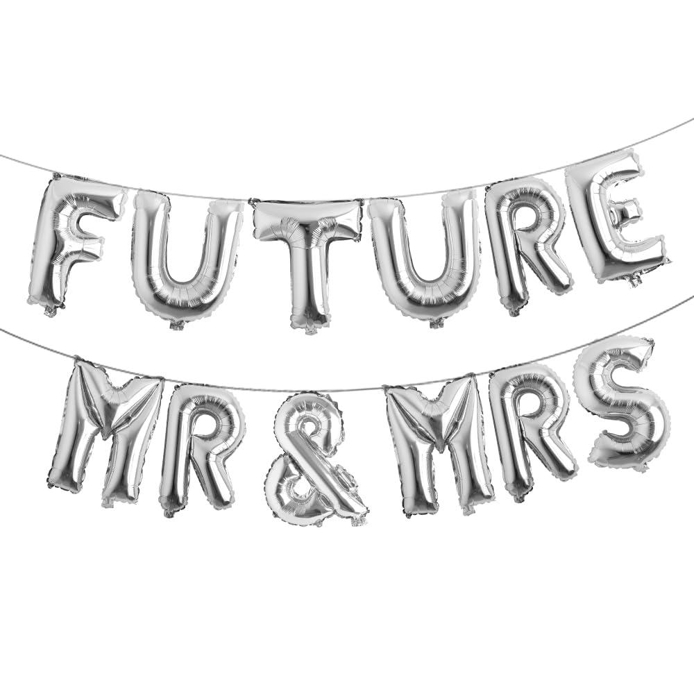 Future MR & MRS Balloon Banner - Bride & Groom Party Decorations for Bridal Shower & Engagement Party (Silver)