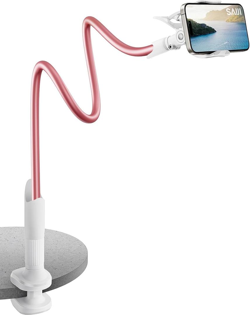 SAIJI Gooseneck Phone Stand for Bed, Lazy Bracket Cell Phone Holder Long Arm Clip Clamp Mount for Filming, Compatible with 4-7'' Mobile Cell Phone Stand Document Camera Nintendo Switch (Rose Gold) (classic)