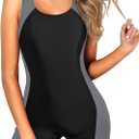 Aqua Eve Womens One Piece Swimsuits with Shorts Boyleg Bathing Suits Athletic Sport Swimwear Black and Gray X-Large