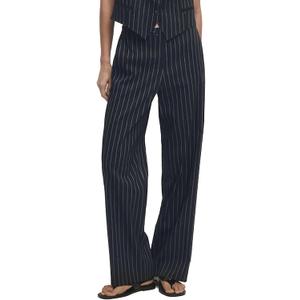 YEXPINE Women's Striped Wide Leg Pants High Waisted Suit Trousers Casual Business Work Dress Pants with Pockets (Black, L)