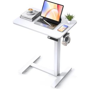 24"x 16" Electric Overbed Table, Rolling Laptop Desk for Bed, White