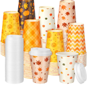 Sliner 120 Pcs Fall Thanksgiving Disposable Coffee Cups with Lids 12 oz Autumn Hot Cold Drinks Paper Cups Pumpkin Maple Leaf Beverage Drinking for Thanksgiving Harvest Party Supplies