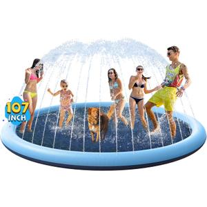 VISTOP Non-Slip Splash Pad for Kids and Dog, Thicken Sprinkler Pool Summer Outdoor Water Toys - Fun Backyard Fountain Play Mat for Baby Girls Boys Children or Pet Dog (107 inch, Blue&Blue)
