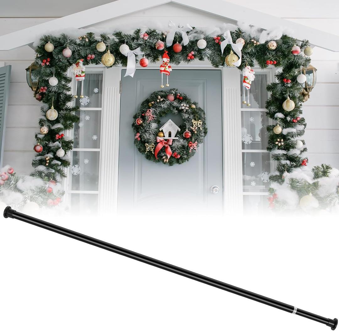 Blulu Extra Long 39.37" -114.17" Garland Hanger for Front Door Frame Adjustable Garland Wreath Hanger for Christmas New Year Decorations Different Door Window Widths Decor, No Nails Screws(Black)