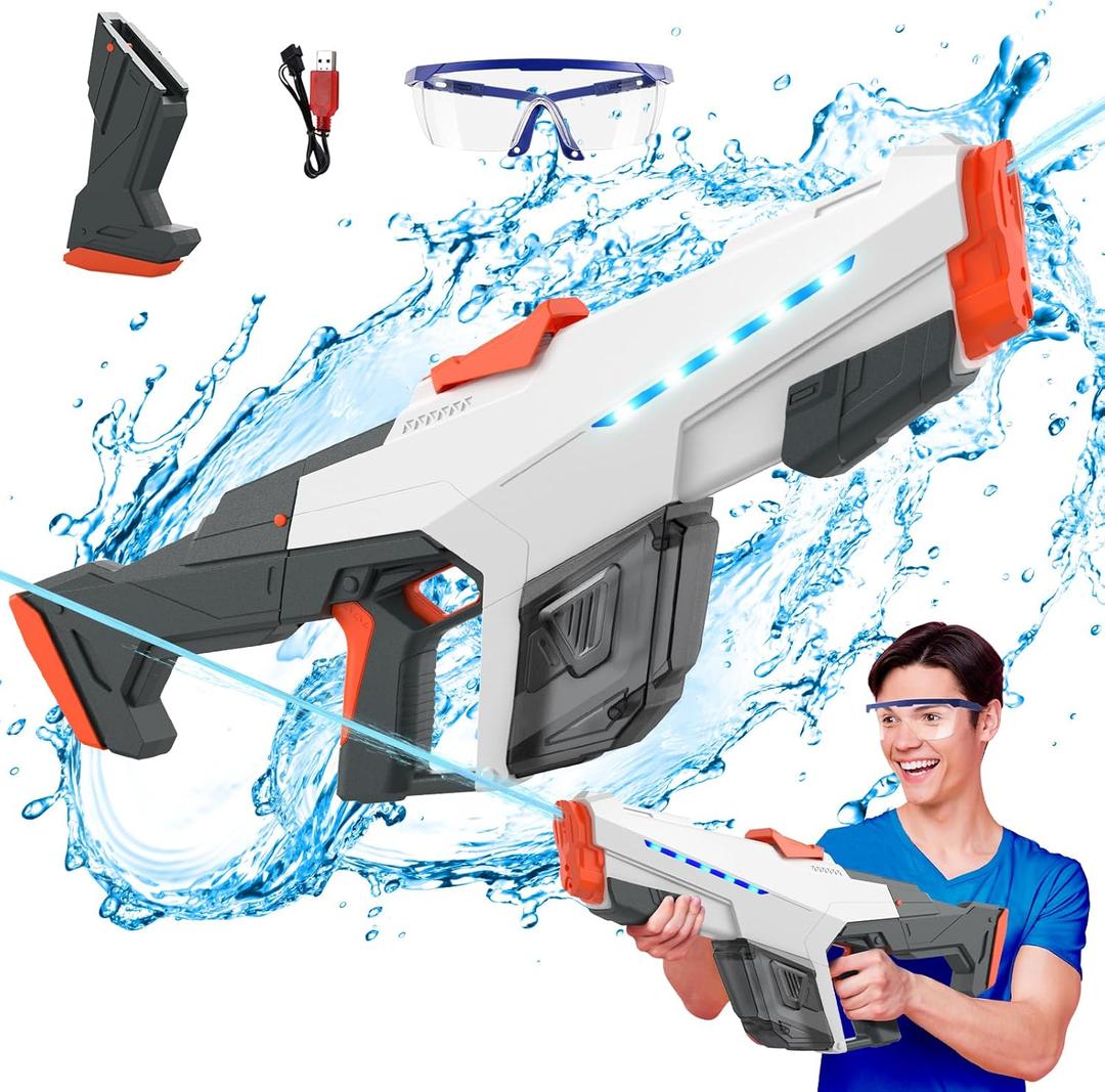 Skirfy Electric Water Gun for Adult Kids, Outdoor Automatic Water Suction Water Squirt Modular Battery, Larger Water Guns Summer Beach Swimming Pool Backyard Lawn Party GamesGrey