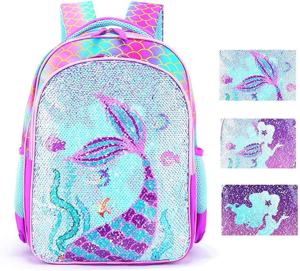 THE Crafts Reversible Sequin School Backpack Lightweight Little Kid Book Bag for Preschool Kindergarten Elementary (17", Mermaid)