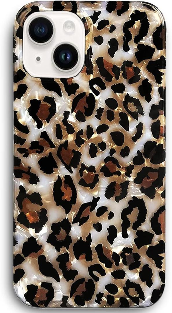 J.west Case Compatible with iPhone 15 Plus Case 6.7, Luxury Sparkle Translucent Clear Leopard Cheetah Print Pearly Design Soft Silicone Slim TPU Protective Phone Case Cover for Girls Women (Bling)
