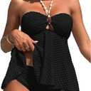 Milumia Women's Tankini Sets Two Piece Halter Cut Out Bathing Suits Tummy Control Swimsuit Flowy Swimwear Black Large