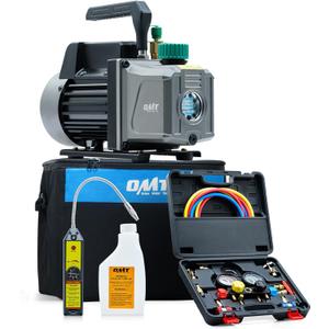Orion Motor Tech AC Vacuum Pump and Gauge Set, 1/3 hp 4.5 cfm Vacuum Pump Manifold Gauge Kit with Leak Detector 4 Hoses & Accessories for R134a R22 R410a, A/C Vacuum Pump Kit for Auto HVAC Systems (4.5 CFM&4 way)