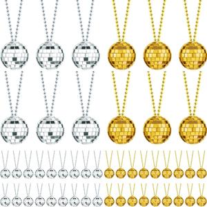 Junkin 48 Pieces Mirror Disco Ball Necklaces 70s Disco Party Favors Halloween Mini Balls Decoration,1.57 Inch Stage Props, Accessories, Festivals Party Favor Supplies (Gold, Silver)