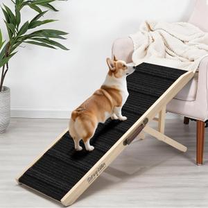 Dog Ramp for Bed - Foldable Small Medium Dog Ramp for Couch - 6 Adjustable Height from 13" to 22" - Stairs with High Traction Mat& Platform - Wooden Ramp for Dogs to Get on Bed Couch Car Up to 110LB