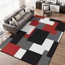 Tyrot Modern Geometric 8x10 Area Rugs for Living Room Ultra Thin Linen-Look Abstract Indoor Rug Non Slip & Non-Shedding Washable Red Grey White Rug for Bedroom, Dining Room Home Office