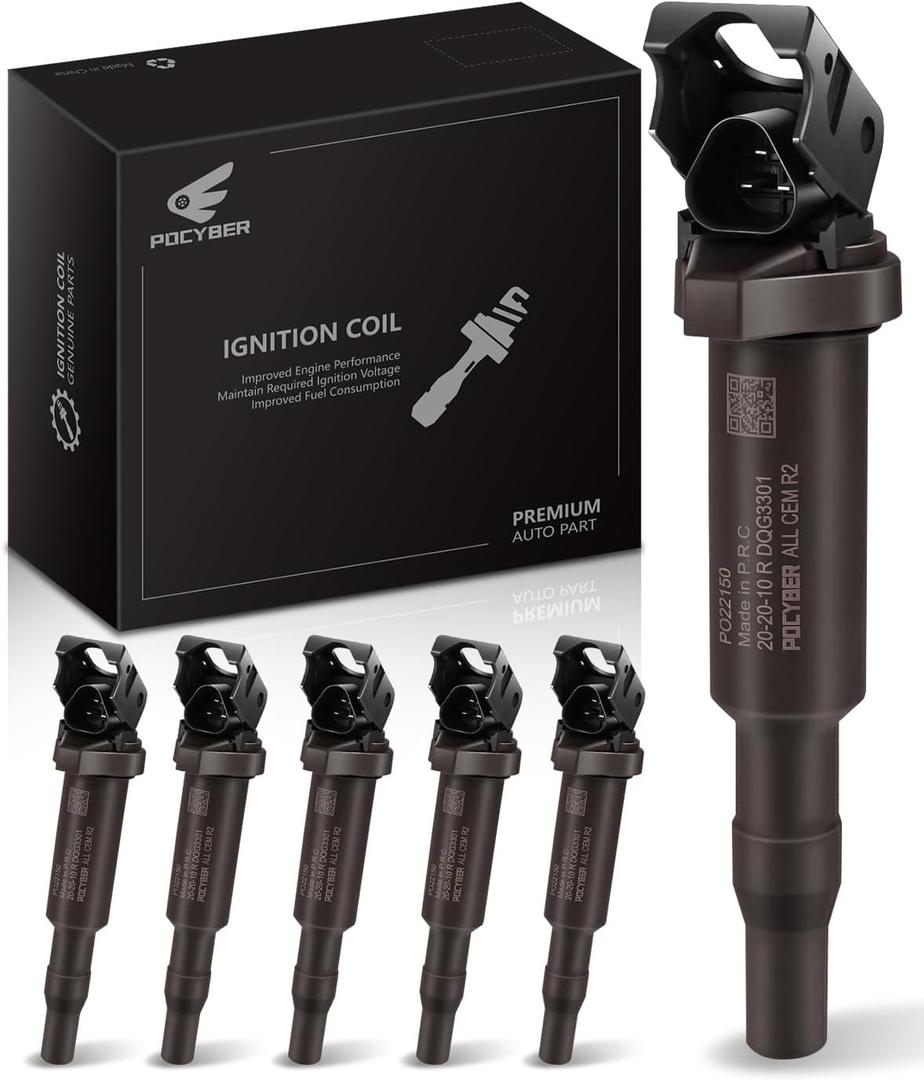 Ignition Coils Pack Set of 6 for BMW, Replaces OE# 0221504470 00044 Fits BMW 325i 335i 328i 525i 530i 330i 650i X3 X5 M3 M5 M6 Z3 Z4 Mini More (Brown( 6Pcs ))