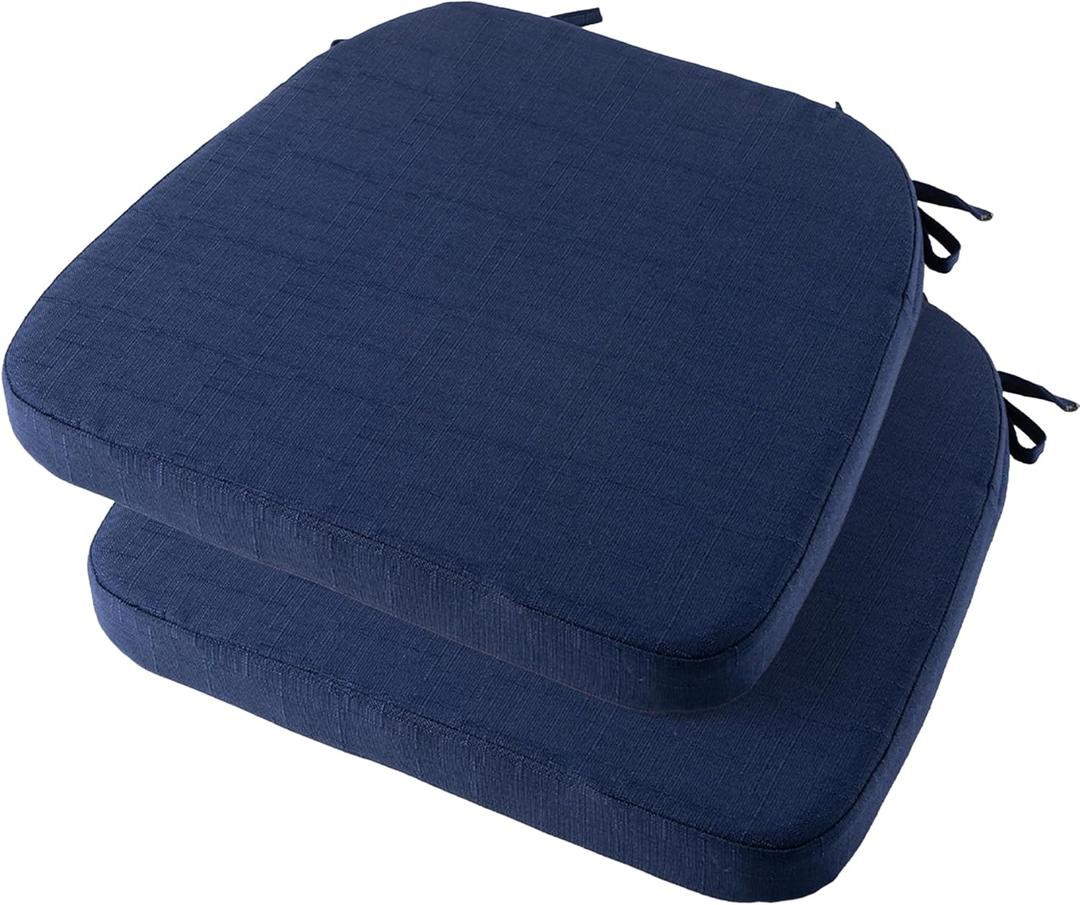 Battilo Chair Cushions for Dining Chairs with Ties, Indoor/Outdoor Kitchen Chair Pad with Non-Slip Backing, Dining Seat Cushion with Machine Washable Removable Cover, 16"x16"x2", Set of 2, Navy