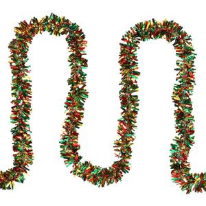 Christmas Tinsel Twist Garland, 33FT Artifical Shiny Metallic Foil Garland for Christmas Tree Decorations, for Holiday Wendding Birthday Indoor Outdoor Party Xmas Decor. (Red/Green/Gold)