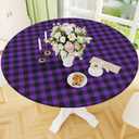 Smiry Round Picnic Tablecloth, Elastic Waterproof Fitted Vinyl Tablecloths for 57"-68" Tables, Flannel Backed Buffalo Plaid Table Cover for Dining, Camping, Outdoor, Black and Purple