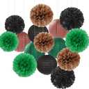 Football Party-Decorations Paper-Flowers - 15pcs Green Brown Black Tissue Pom Poms Lanterns Streamers,Birthday Baby Shower Bachelorette Hanging Supplies Decor Hugfond