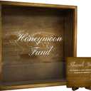 Honeymoon Fund Box, 9.5 x 9.5, Brown, Card and Money Box for Weddings, Rustic Wooden Fund,Shadow Box for Wedding Reception, Party Bridal Shower