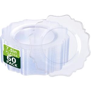 COLOSUS 60pcs 7.5 inch Clear Plastic Dessert Plates - Heavy Duty Plastic Appetizer Plates,Premium Disposable Salad Plate for Thanksgiving Wedding and Everyday Use